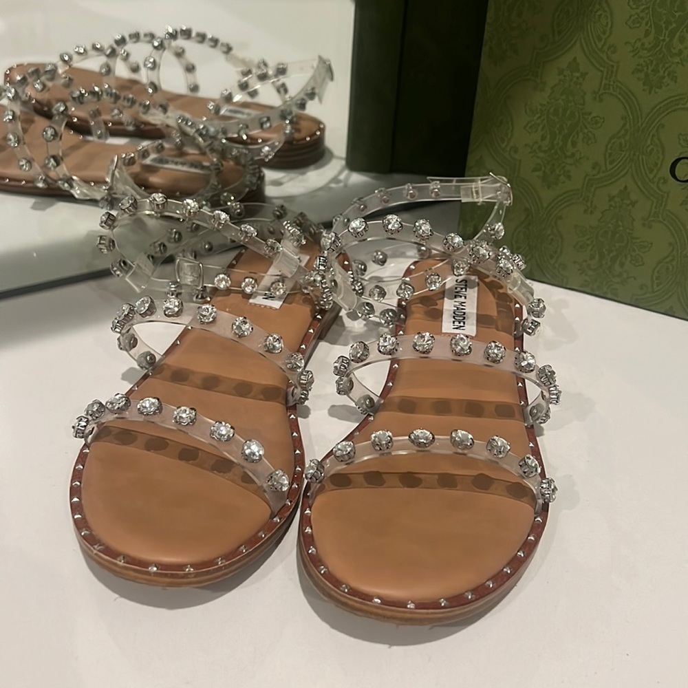 Steve Madden TRAVEL Gladiator Rhinestone clear Sandals 7.5